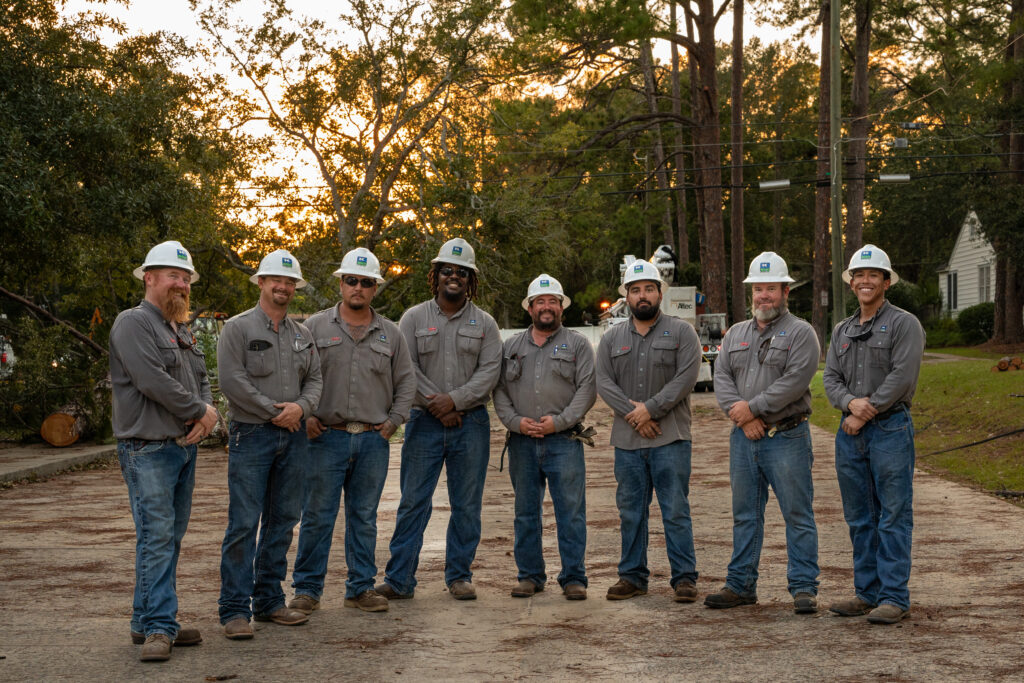 Pictured are the KPUB linemen who restored power in Georgia and Florida during restoration efforts in Fitzgerald, GA. Left to right: Trey Owen, Josh Whitworth (crew leader), Eric Hancock, Nathaniel Crabtree, Jose Valdez, Justin Martinez, Toby Geurin (crew leader) & Joseph Buenrostro.