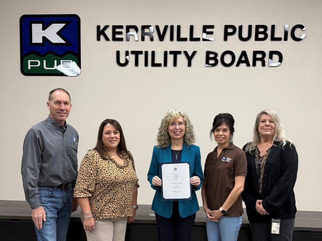 KPUB Finance Department, L to R: Purchasing Agent, Damon Richardson; Accounting Manager, Erin Callan; Assistant General Manager, Amy Dozier; Property Accounting Clerk, Nikole Lee; and Accounts Payable Clerk, Laura Robinson.
